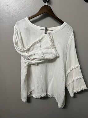 Cynthia Rowley Textured Fringe Trim Top - Beachy / Boho / Loose / Flowy
